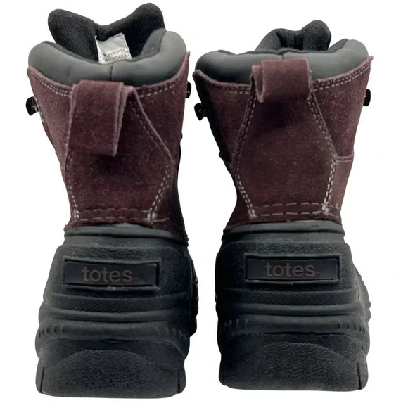 Totes Mens 9M Burgundy & Black Leather Snow Boots Rubber Soles Waterproof Shell - Picture 7 of 14